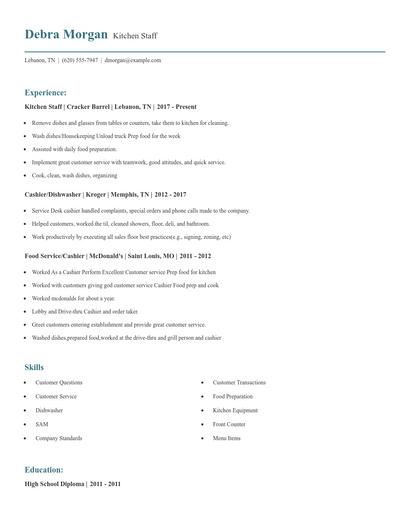 Kitchen Staff Resume