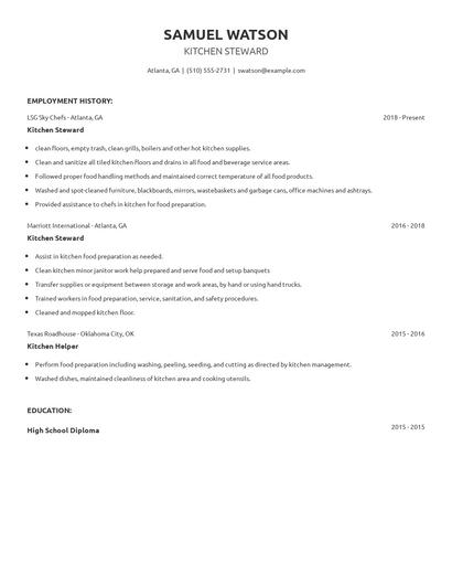 Kitchen Steward Resume