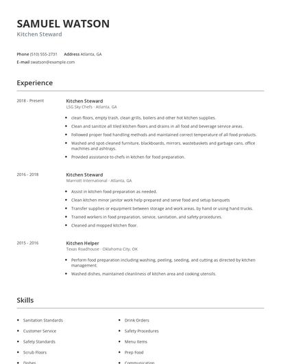 Kitchen Steward Resume