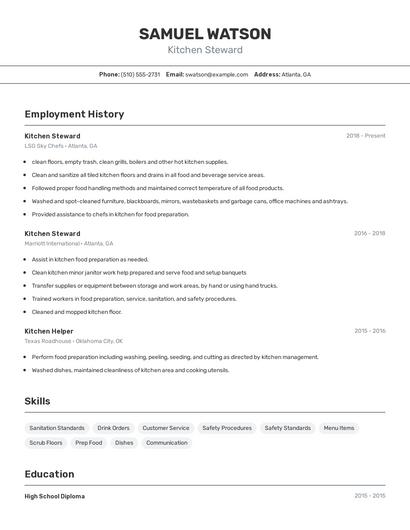 Kitchen Steward Resume