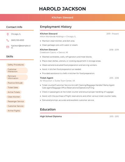 Kitchen Steward Resume