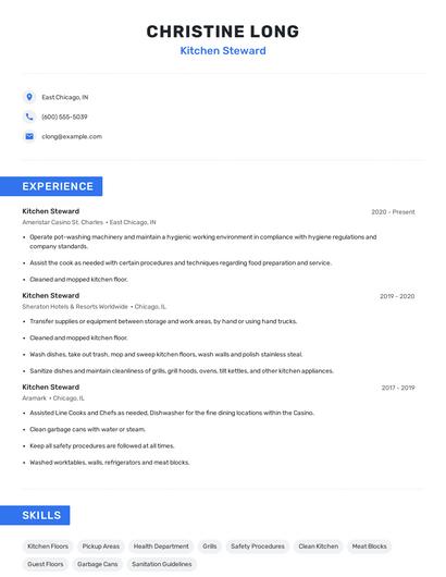 Kitchen Steward Resume