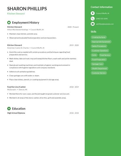 Kitchen Steward Resume