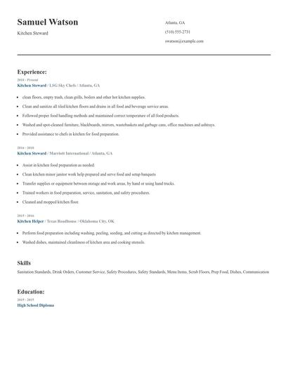 Kitchen Steward Resume