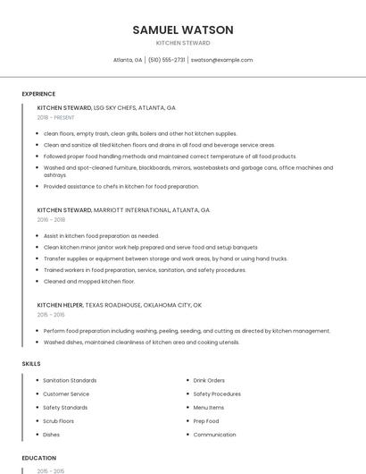 Kitchen Steward Resume