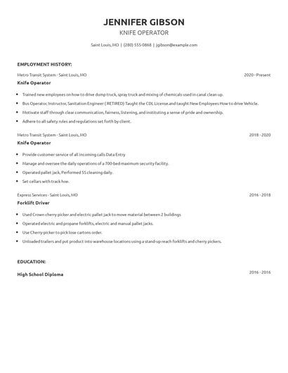 Knife Operator Resume