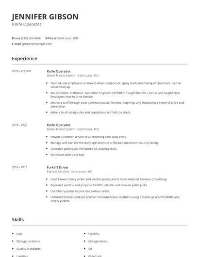 Knife Operator Resume