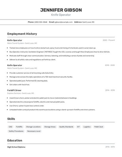 Knife Operator Resume