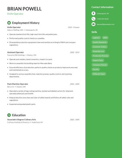 Knife Operator Resume