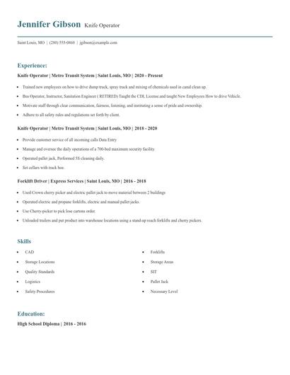 Knife Operator Resume