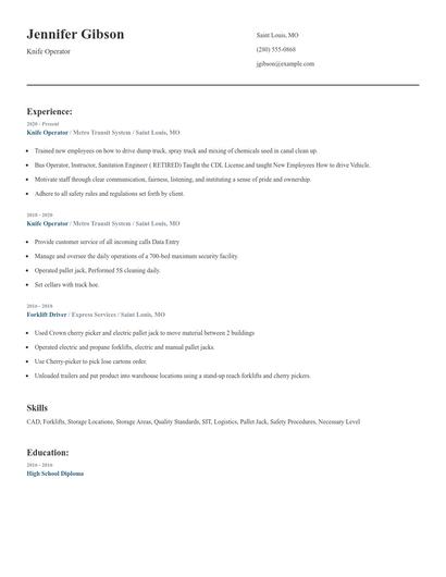 Knife Operator Resume