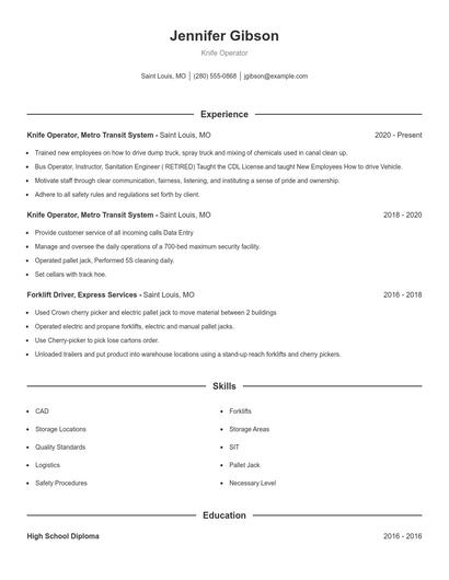 Knife Operator Resume
