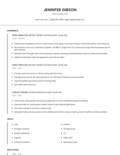 Knife Operator Resume