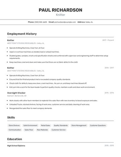 Knitter Resume