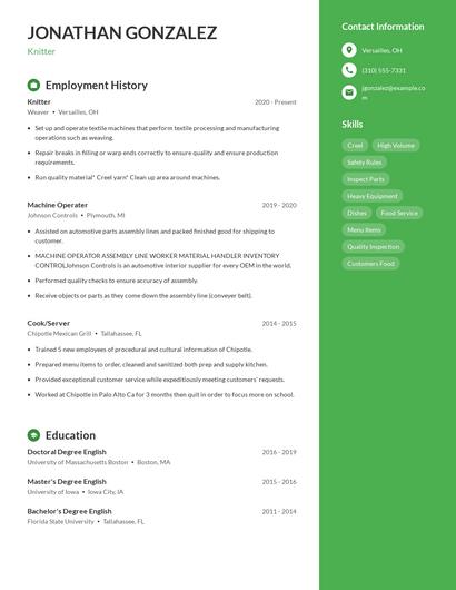 Knitter Resume
