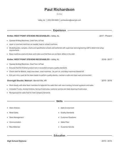 Knitter Resume