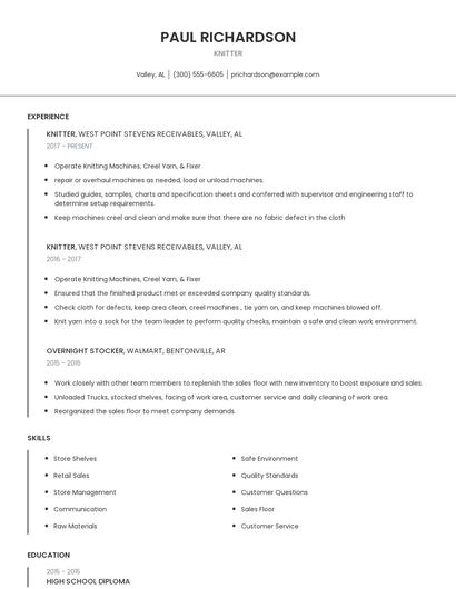 Knitter Resume