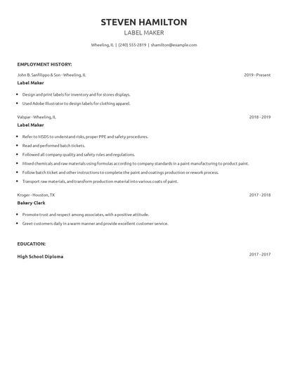 Label Maker Resume