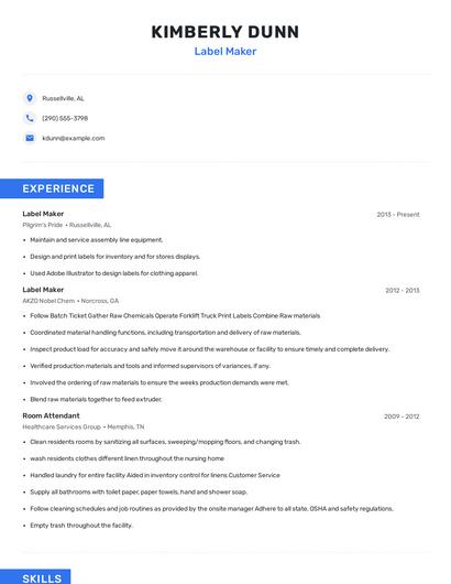 Label Maker Resume