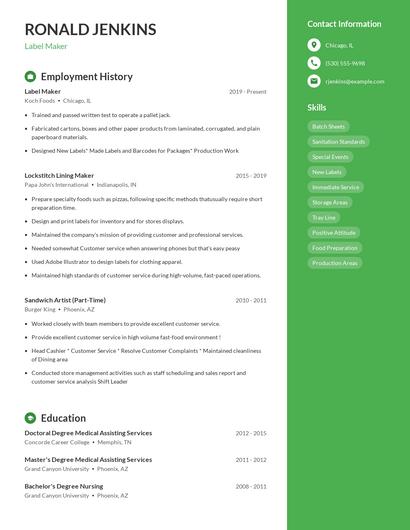 Label Maker Resume