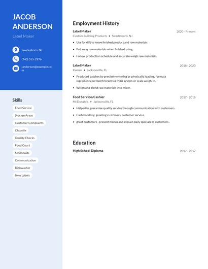 Label Maker Resume