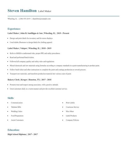 Label Maker Resume