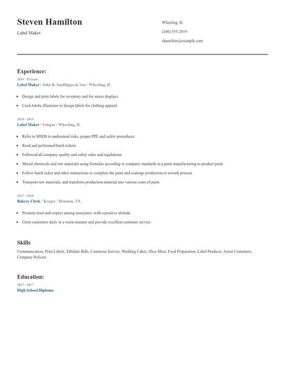 Label Maker Resume