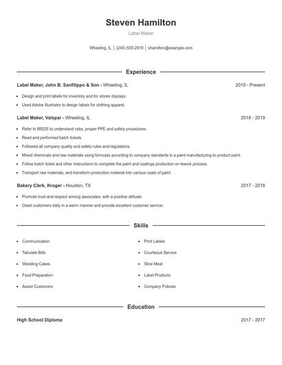 Label Maker Resume