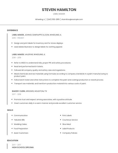 Label Maker Resume