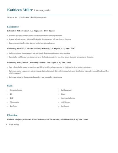 Laboratory Aide Resume