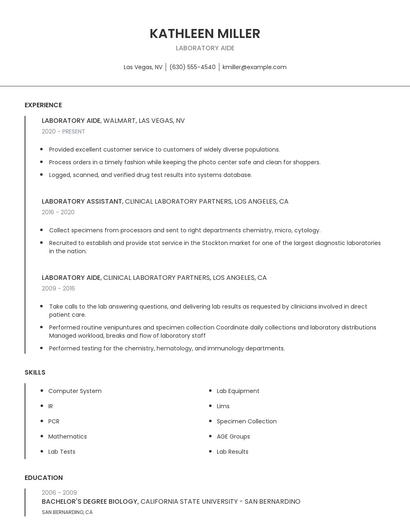 Laboratory Aide Resume