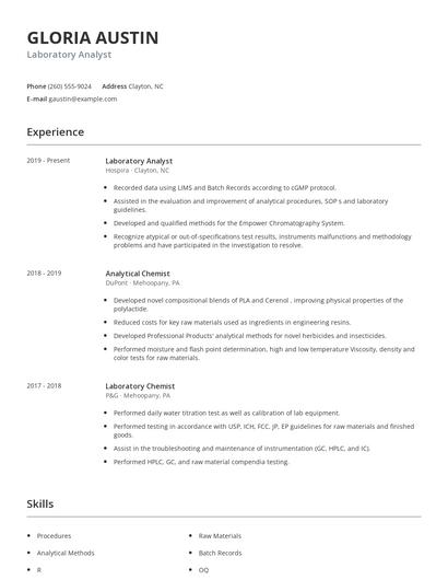 Laboratory Analyst Resume