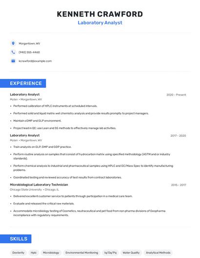 Laboratory Analyst Resume