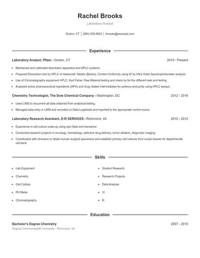 Laboratory Analyst Resume