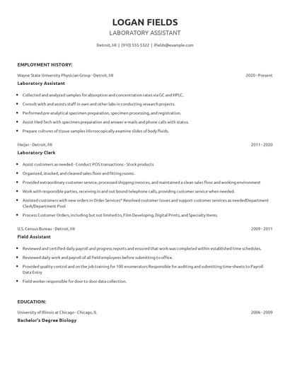 Laboratory Assistant Resume