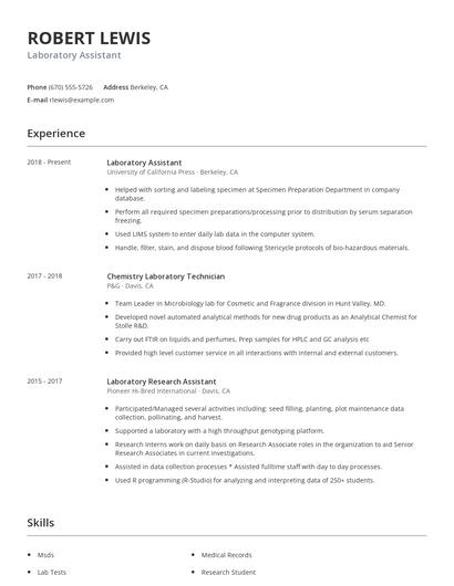 Laboratory Assistant Resume