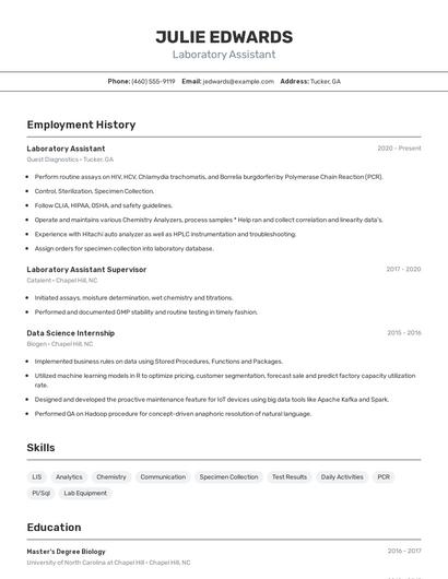 Laboratory Assistant Resume
