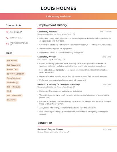 Laboratory Assistant Resume
