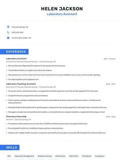 Laboratory Assistant Resume