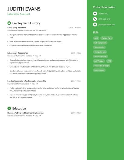 Laboratory Assistant Resume