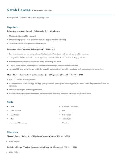 Laboratory Assistant Resume