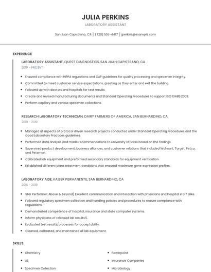 Laboratory Assistant Resume