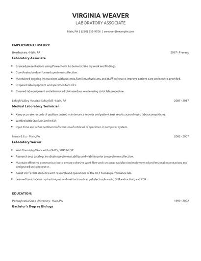 Laboratory Associate Resume