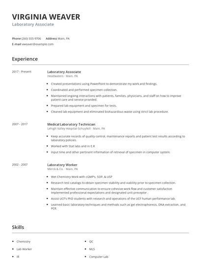 Laboratory Associate Resume