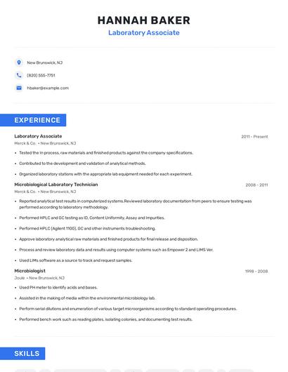 Laboratory Associate Resume