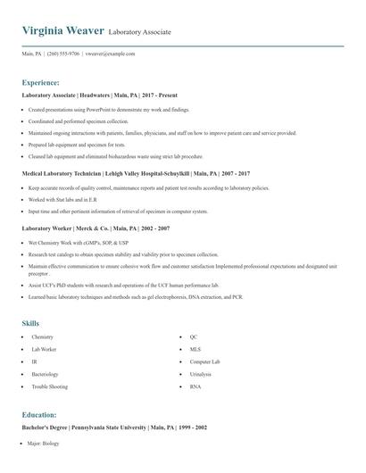 Laboratory Associate Resume