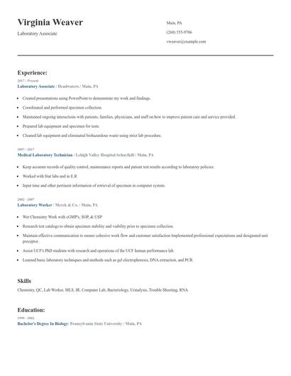 Laboratory Associate Resume