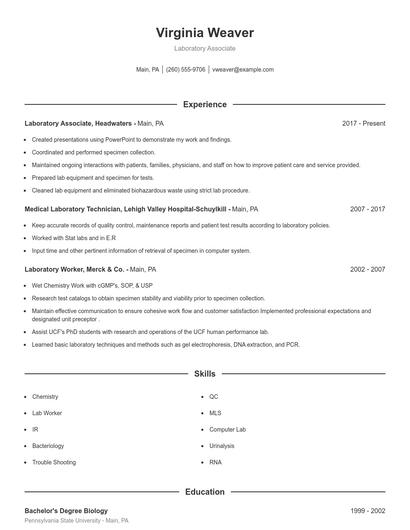 Laboratory Associate Resume