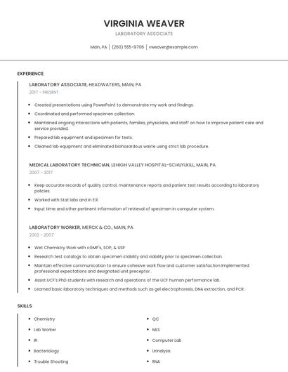 Laboratory Associate Resume