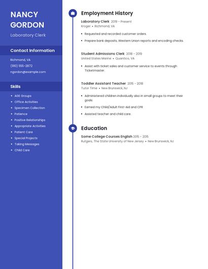 Laboratory Clerk Resume